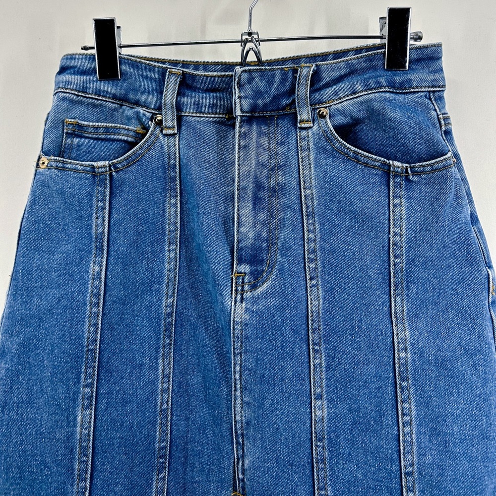 House of Harlow x Nicole Richie Denim Midi Skirt Front Slit Size 6 - Picture 3 of 6